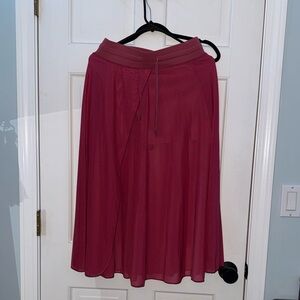 High Waisted Drawstring Contrast Mesh 2 in 1 Pocket Flowy MIDI Flare Skirt